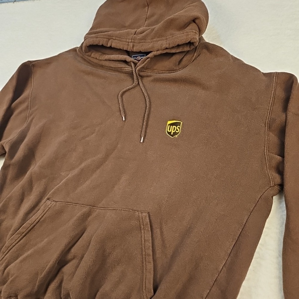 Vintage UPS Employee Sweatshirt Mens L Brown Hoodie 90s Workwear Outdoor Heavy
